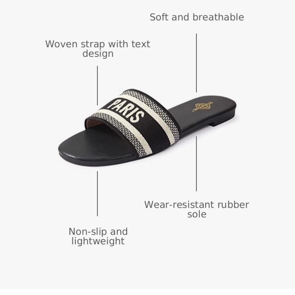 Black & Cream Woven Strap Paris Summer Flats Slides Round Toe BRAND NEW Sz 10 - Picture 6 of 11